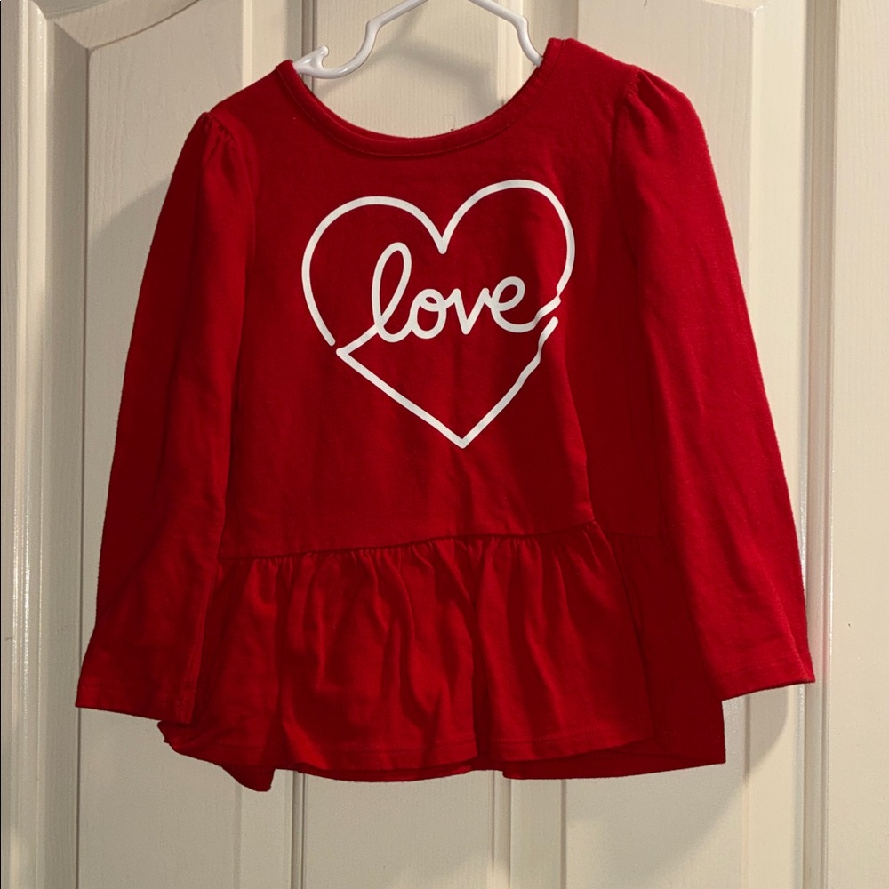 Cat & Jack Red Long Sleeve Heart Love Tee